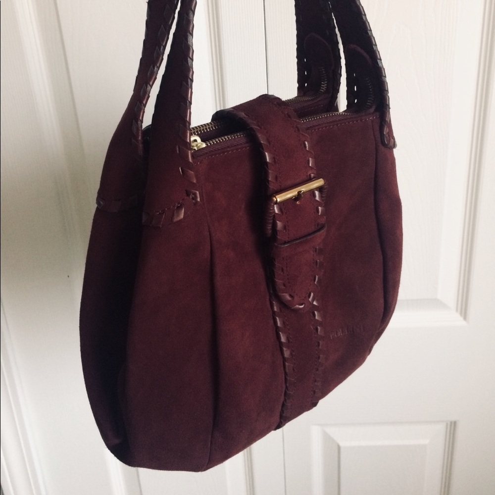Pollini Wine Suede Hobo Handbag